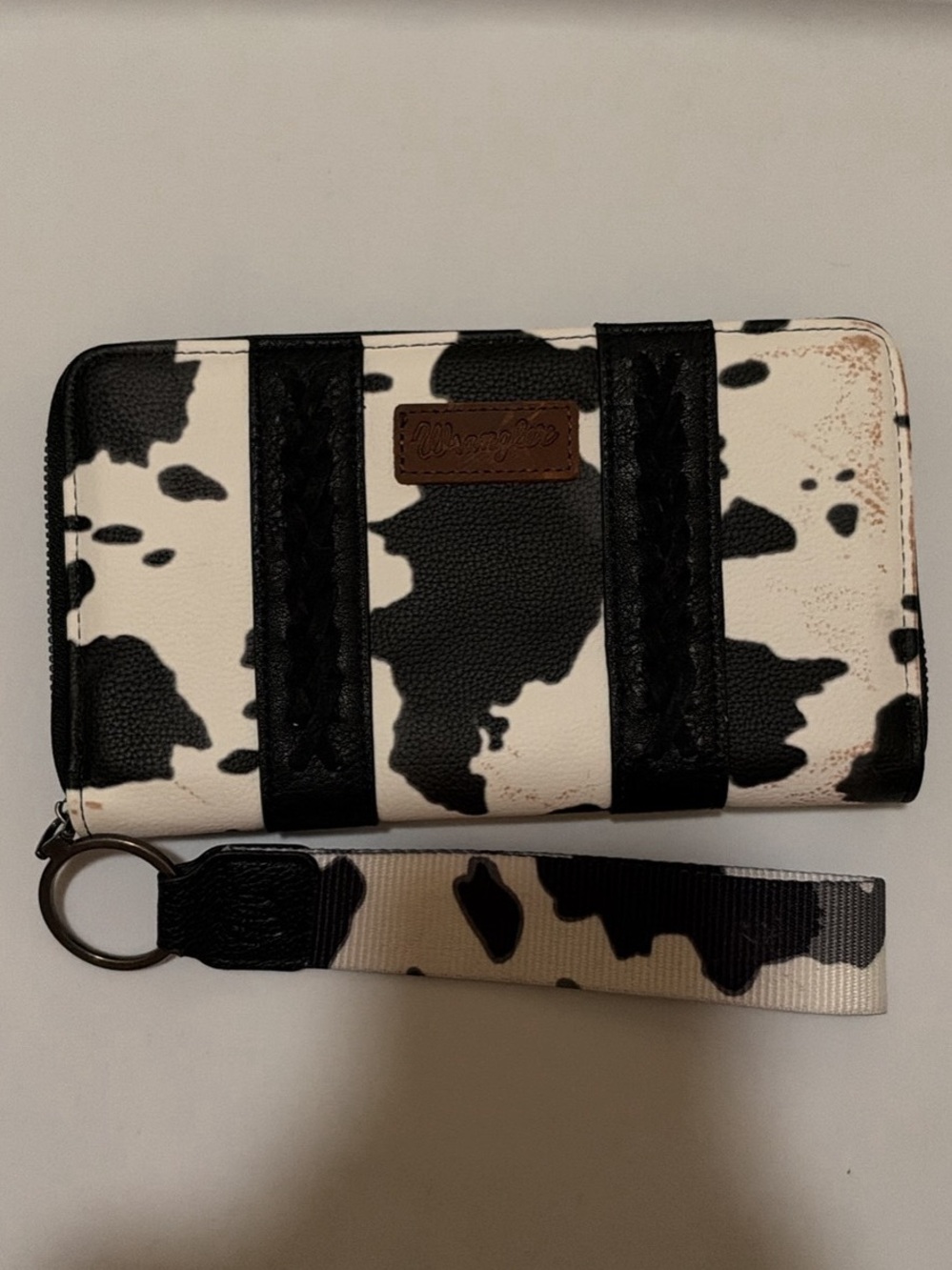 Wrangler Black and White Cowprint Zip Wallet Wristlet